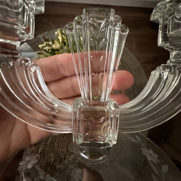 Tiffin-Franciscan Maritza Double Light Candle Holder-Candelabra Etched Floral - Picture 5 of 6